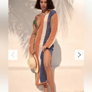 NWT Anthropologie Manila Crochet Cardigan color lock midi dress swim cover M